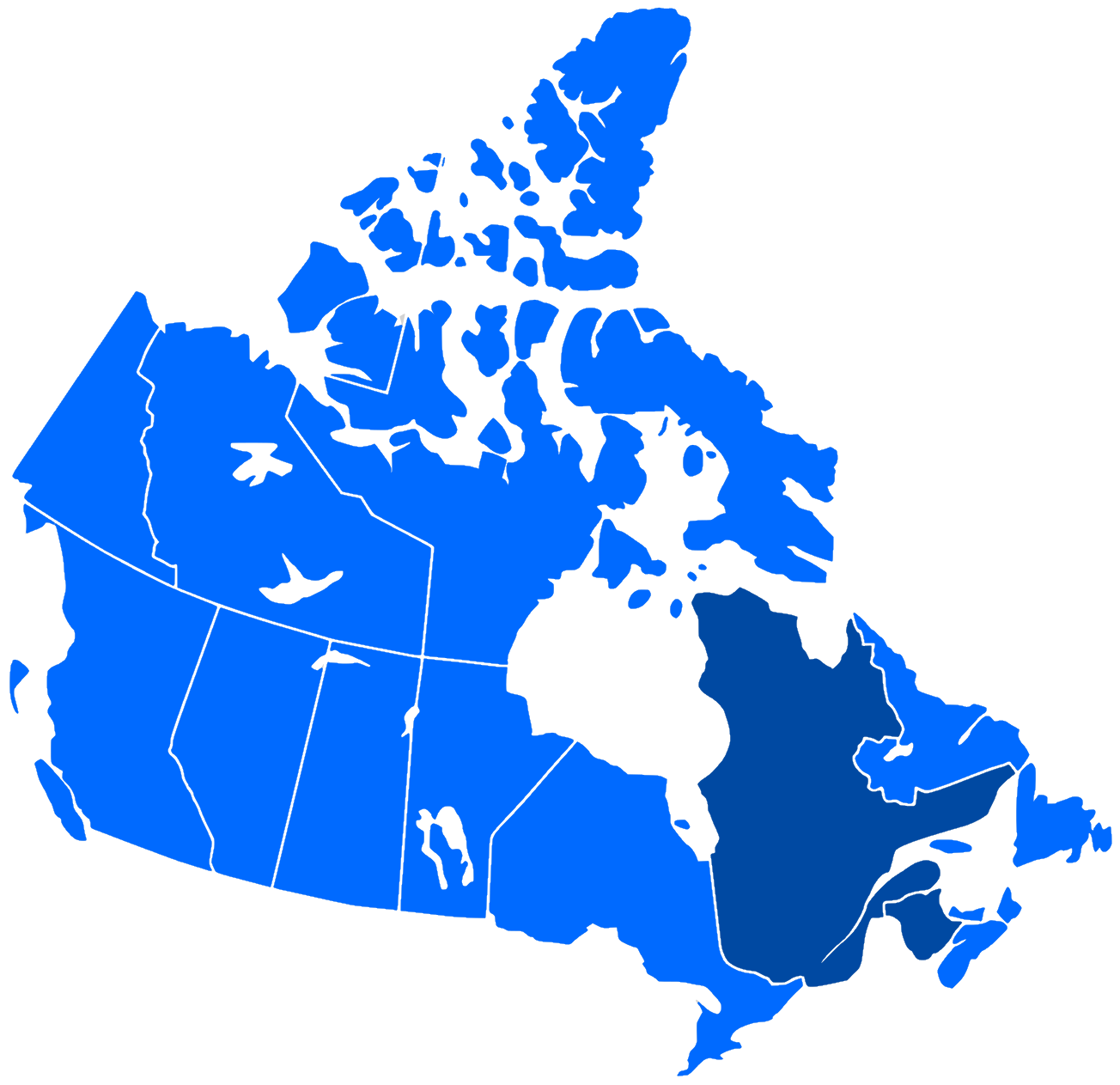 French language distribution in Canada. Regions where French is an official language (Quebec and New Brunswick) Regions where French is an official language only at the federal level (rest of Canada)